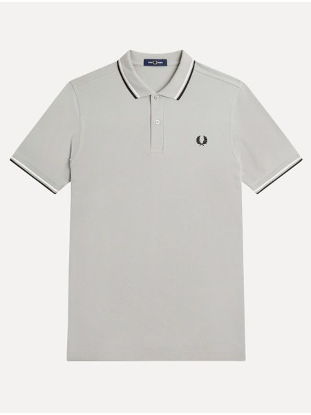Polo Fred Perry Masculina Piquet Regular Dark White Twin Tipped Cinza