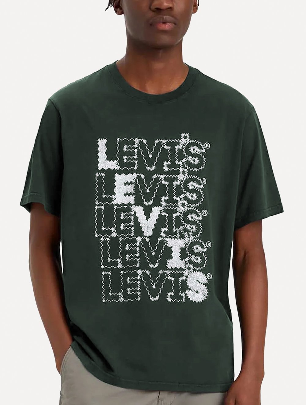 Camiseta Levis Masculina Zigzag Headline Logo Verde Escuro