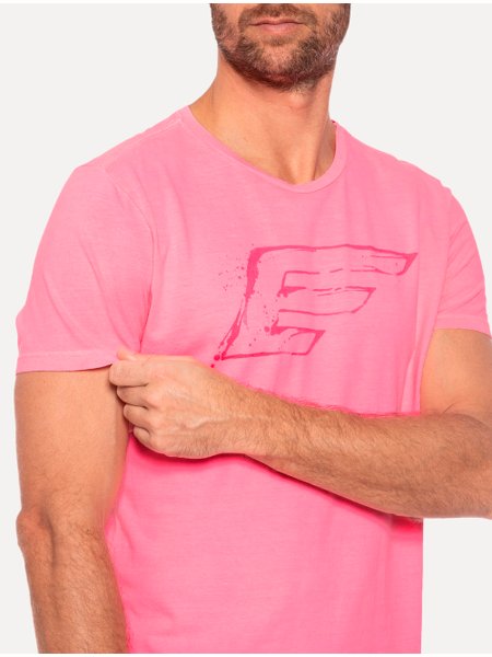 Camiseta Ellus Masculina Cotton Fine Maxi Splash Logo Neon Rosa