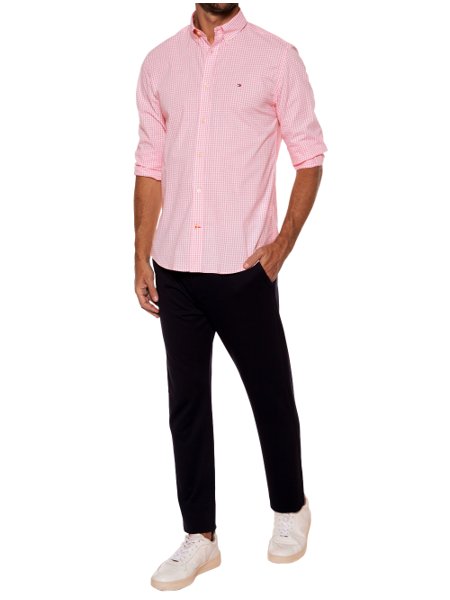 Camisa Tommy Hilfiger Masculina Xadrez Gingham Branca/Rosa
