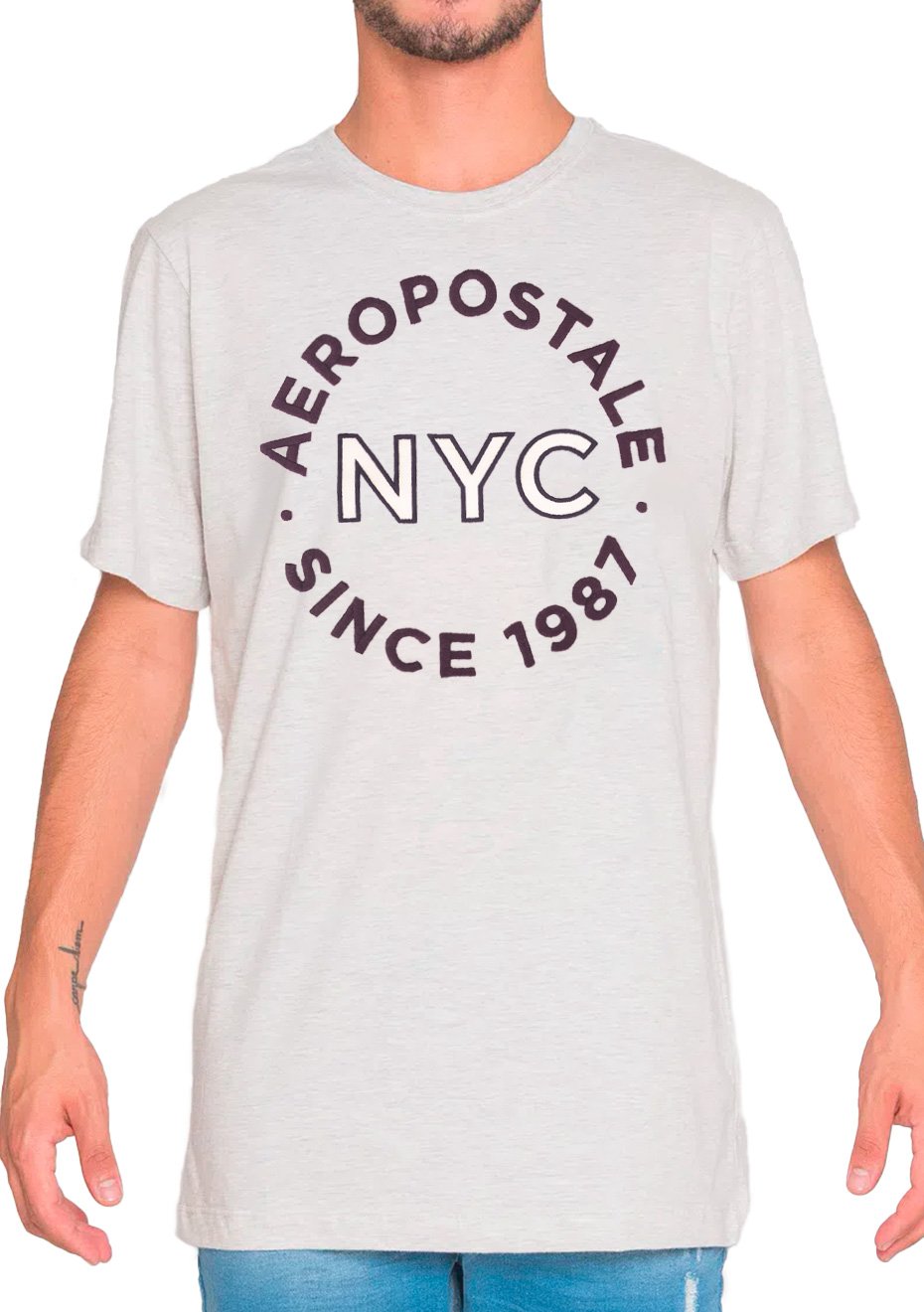 Camiseta Aeropostale Masculina Embroidered NYC Cinza Mescla
