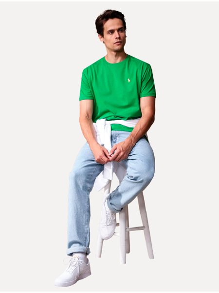 Camiseta Ralph Lauren Masculina Custom Slim Fit Yellow Icon Verde