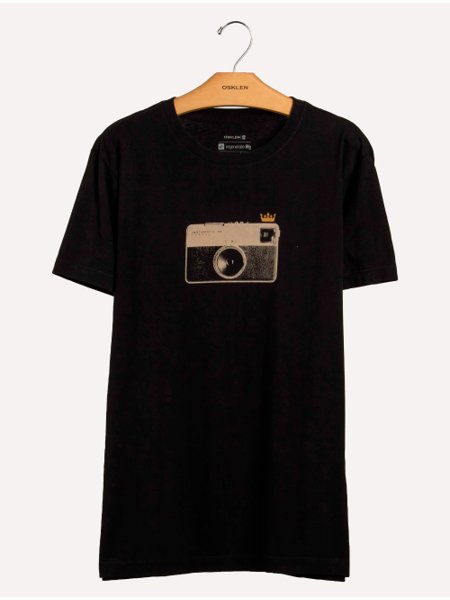 Camiseta Osklen Masculina Slim Vintage Camera Photo Preta