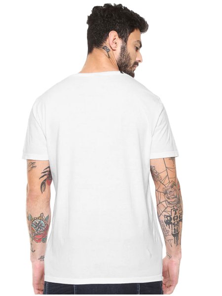 Camiseta Replay Masculina Frontal Stamp Dark Logo Branca
