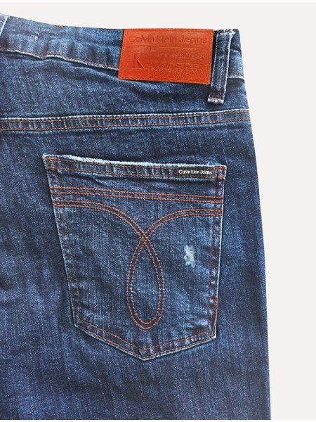Calça Calvin Klein Jeans Masculina Stretch Destroyed Brown Tag Azul Marinho