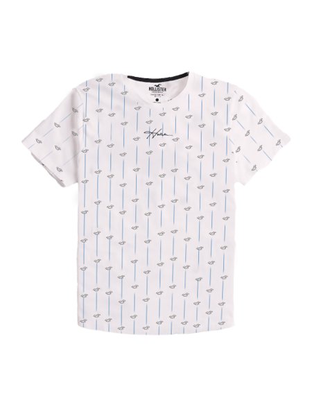 Camiseta Hollister Masculina Curved Hem Vertical Stripes Branca