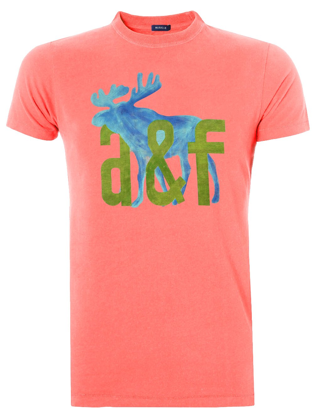 Camiseta Abercrombie Masculina Muscle Watercolor A&F Moose Rosa Mescla