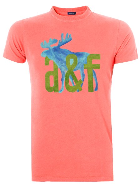 Camiseta Abercrombie Masculina Muscle Watercolor A&F Moose Rosa Mescla