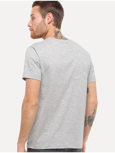 Camiseta Calvin Klein Masculina V-Neck Logo Flamê Cinza Mescla