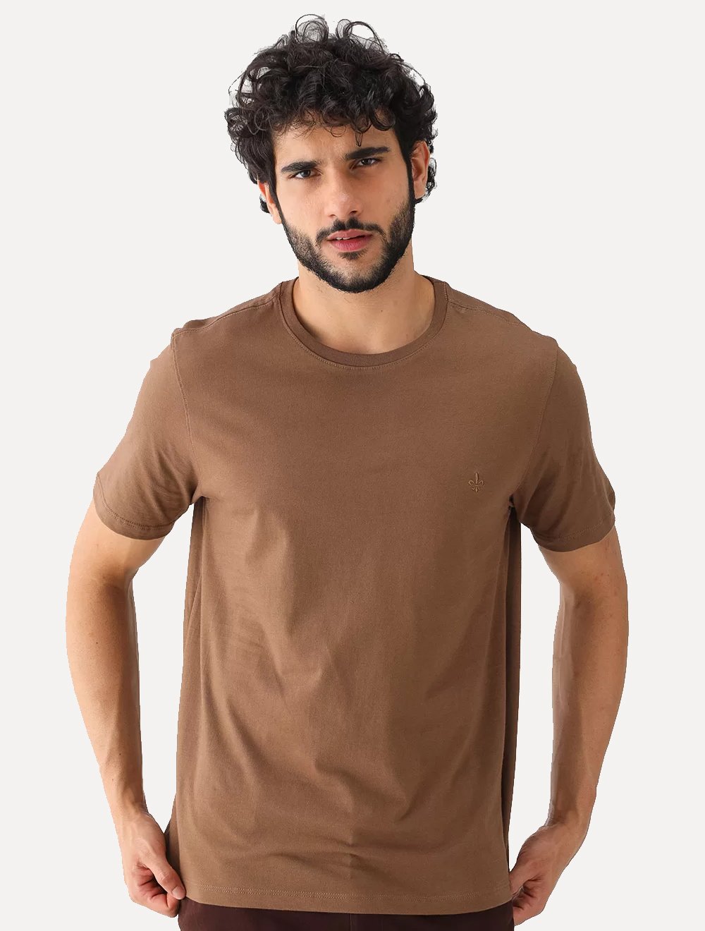 Camiseta Dudalina Masculina Essentials Modal Logo Marrom