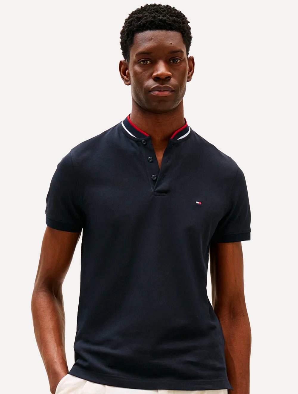 Polo Tommy Hilfiger Masculina Slim Tipped Gola Portuguesa Azul