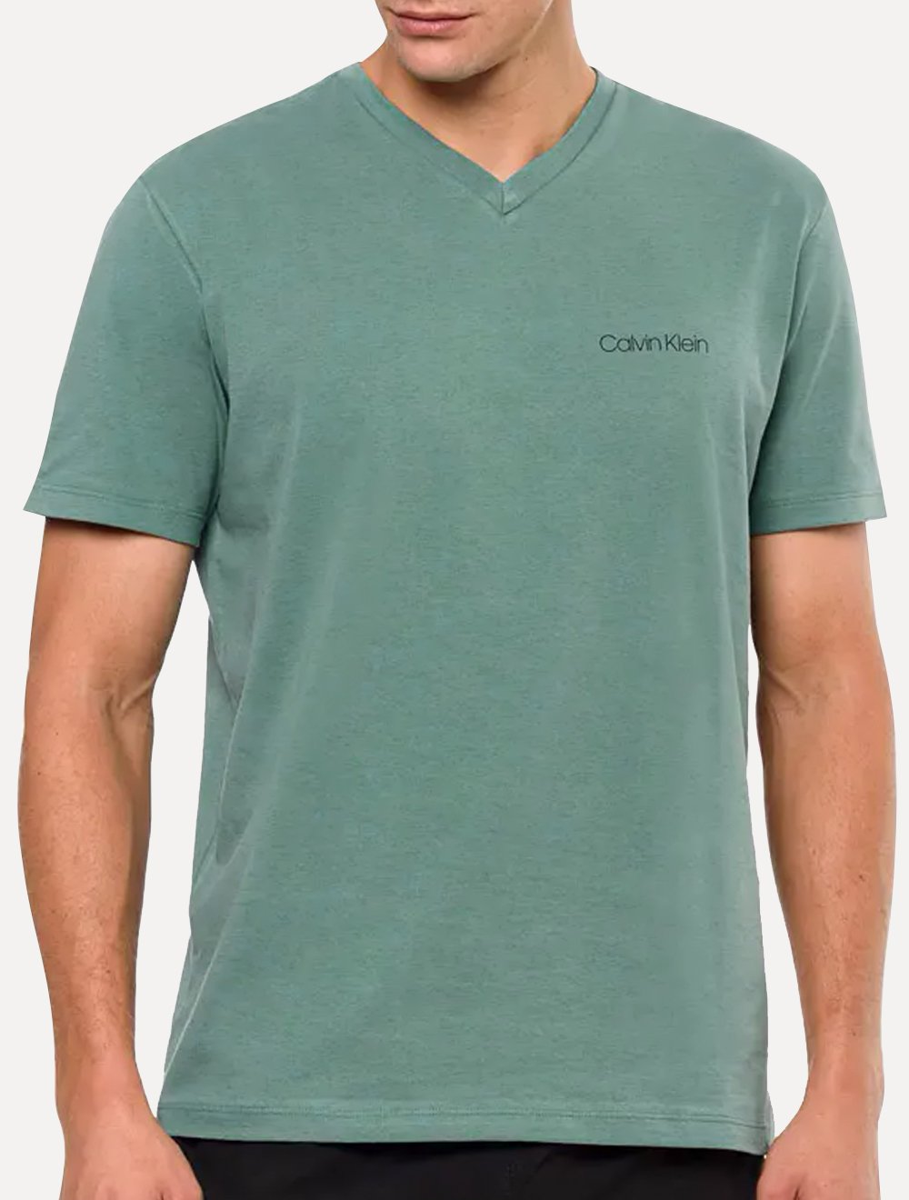 Camiseta Calvin Klein Swimwear Masculina V-Neck Slim Fit Logo Verde Médio