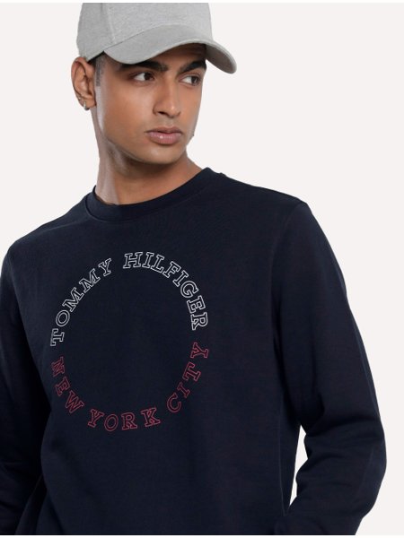 Moletom Tommy Hilfiger Masculino Crewneck Monotype Roundall Azul Marinho