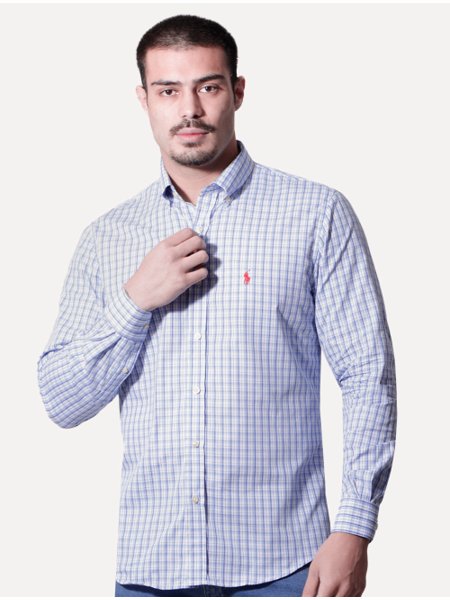 Camisa Ralph Lauren Masculina Custom Fit Turim Xadrez Azul