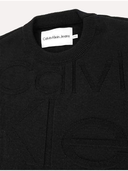 Suéter Calvin Klein Jeans Masculino Tricot CKJ Jacquard Logos Preto