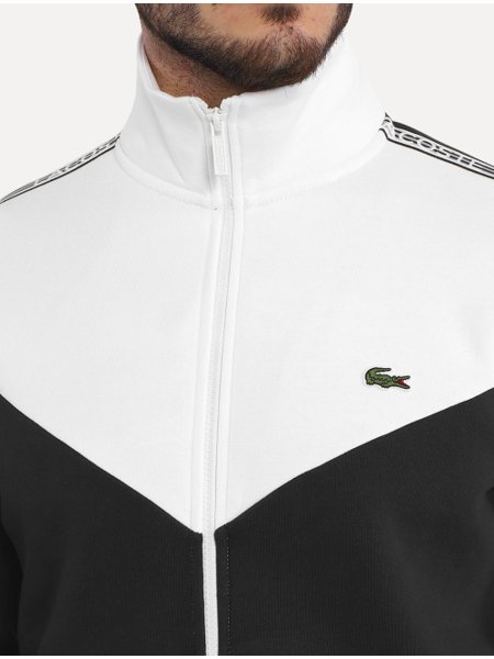 Moletom Lacoste Masculino Recorte Full-Zip Sash Striped Preto/Branco