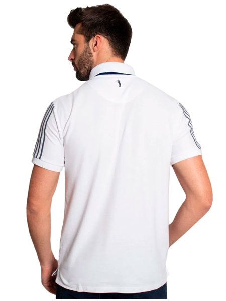 polo aleatory masculina piquet navy tipped collar shoulder sash branca