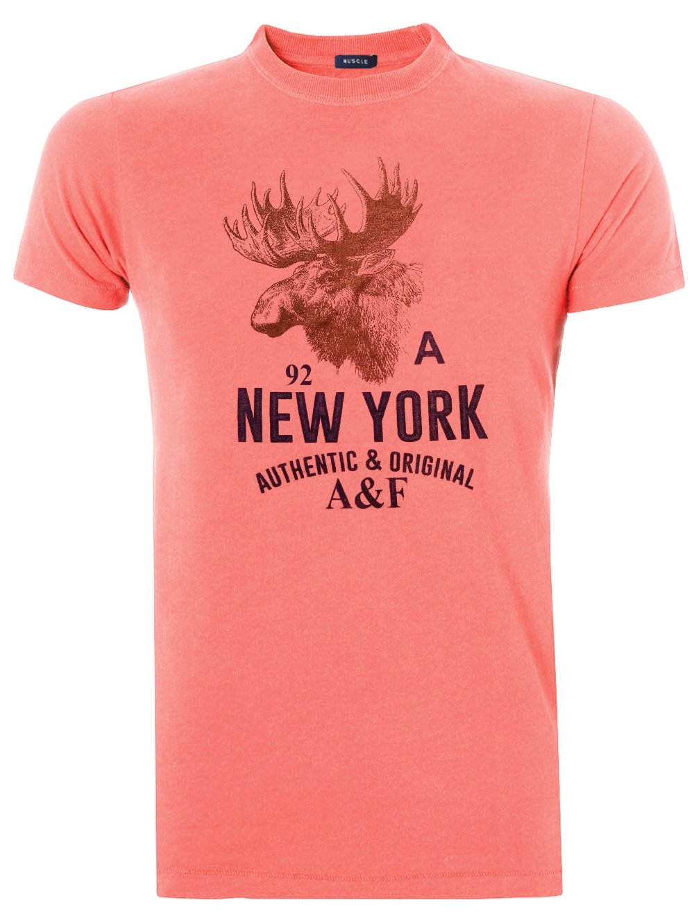 Camiseta Abercrombie Masculina Muscle Moose A92 New York Print Rosa Mescla
