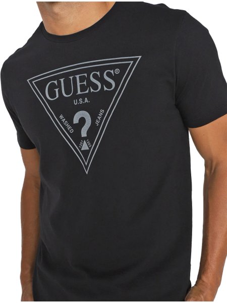 Camiseta Guess Masculina Logo Vazado Duplo Preta