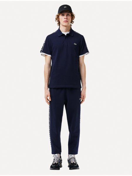 Polo Lacoste Masculina Piquet Stripe Stretch Azul Marinho