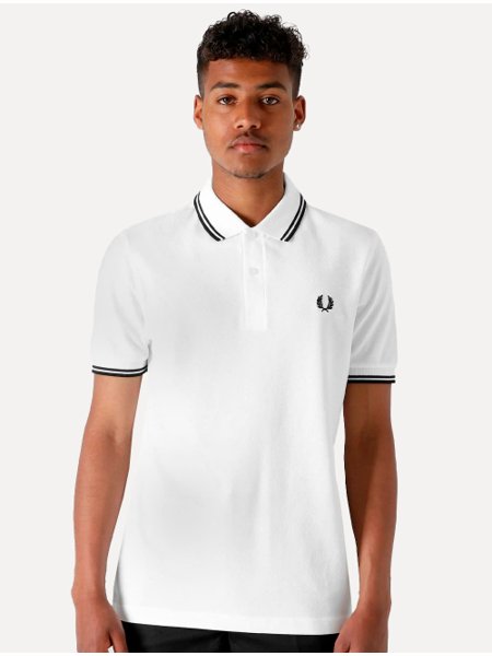 Polo Fred Perry Masculina Piquet Regular Black Twin Tipped Branca