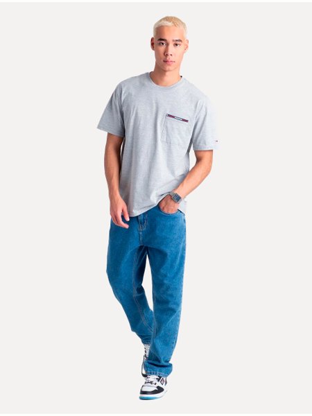 Camiseta Tommy Jeans Masculina Essential Flag Pocket Cinza Mescla