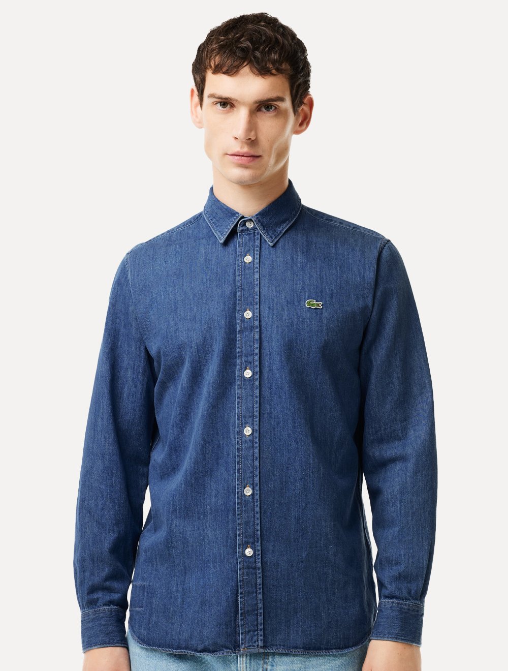 Camisa Lacoste Masculina Jeans Regular Fit Logo Azul Médio