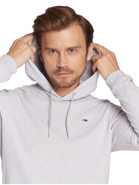 Blusa Tommy Jeans Masculino Waffle Hoodie Cinza