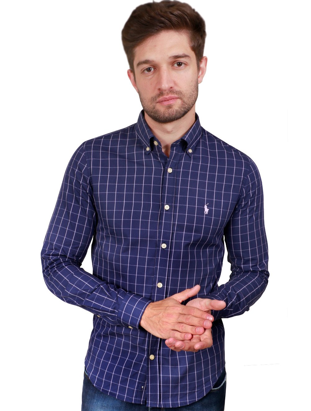 Camisa Ralph Lauren Custom Fit Fine Lines Lilás / Azul Escuro | Secret  Outlet