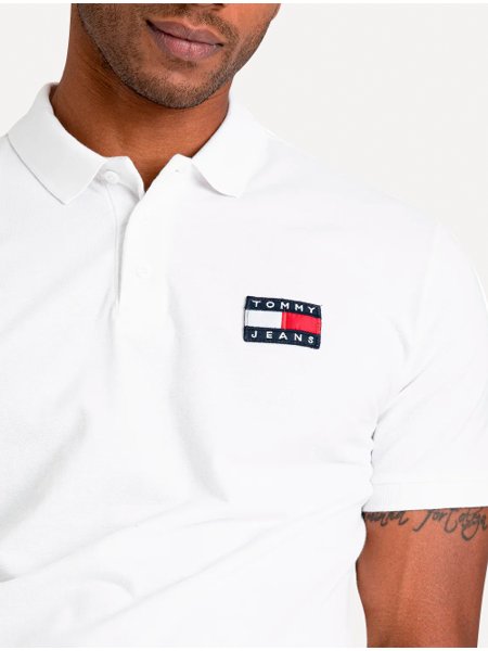 Polo Tommy Jeans Masculina Regular Classic Flag Badge Branca