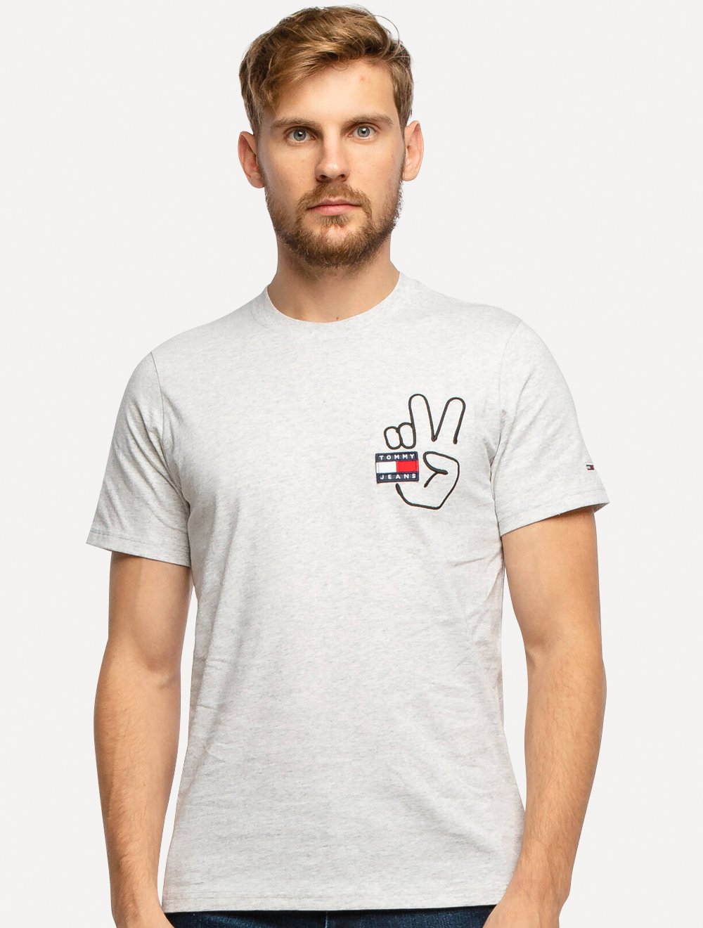 Camiseta Tommy Jeans Masculina Peace Badge Graphic Cinza Mescla