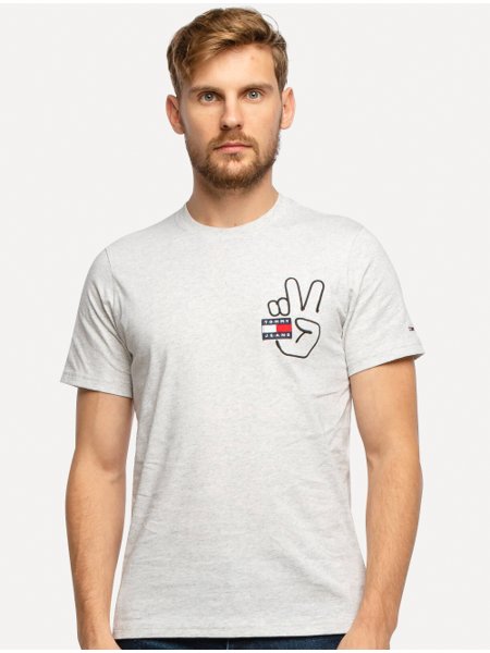 Camiseta Tommy Jeans Masculina Peace Badge Graphic Cinza Mescla