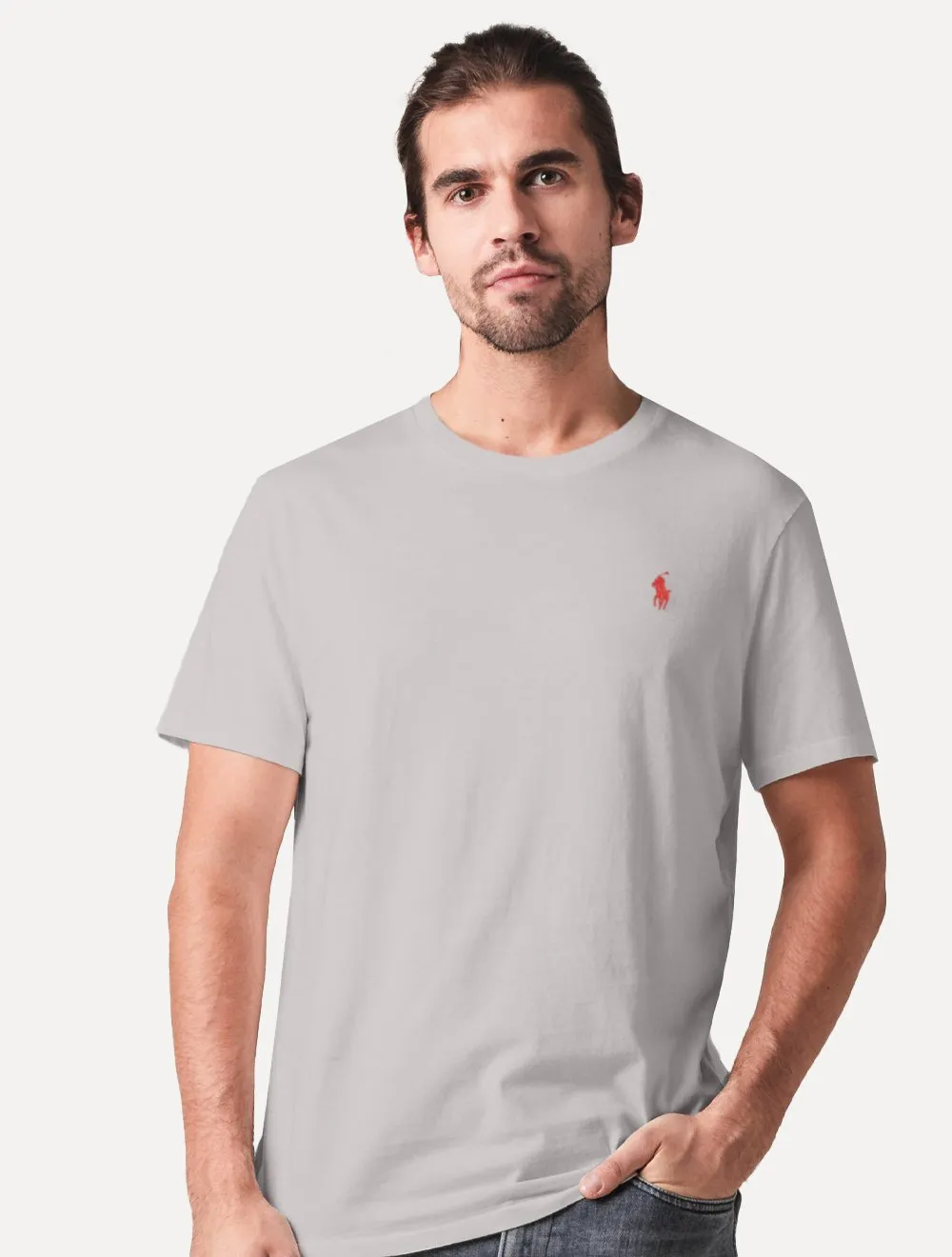 Camiseta Ralph Lauren Masculina Custom Slim Fit Red Icon Cinza
