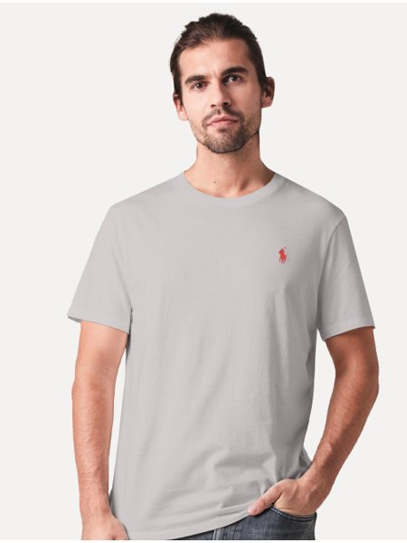 Camiseta Ralph Lauren Masculina Custom Slim Fit Red Icon Cinza