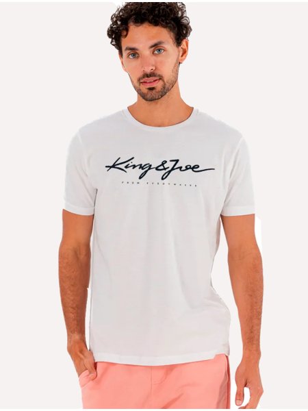 Camiseta King & Joe Masculina Slim Logomania Script Off-White