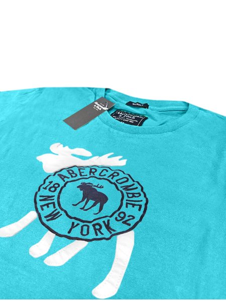 Camiseta Abercrombie Masculina Muscle Moose Badge Azul | Secret Outlet