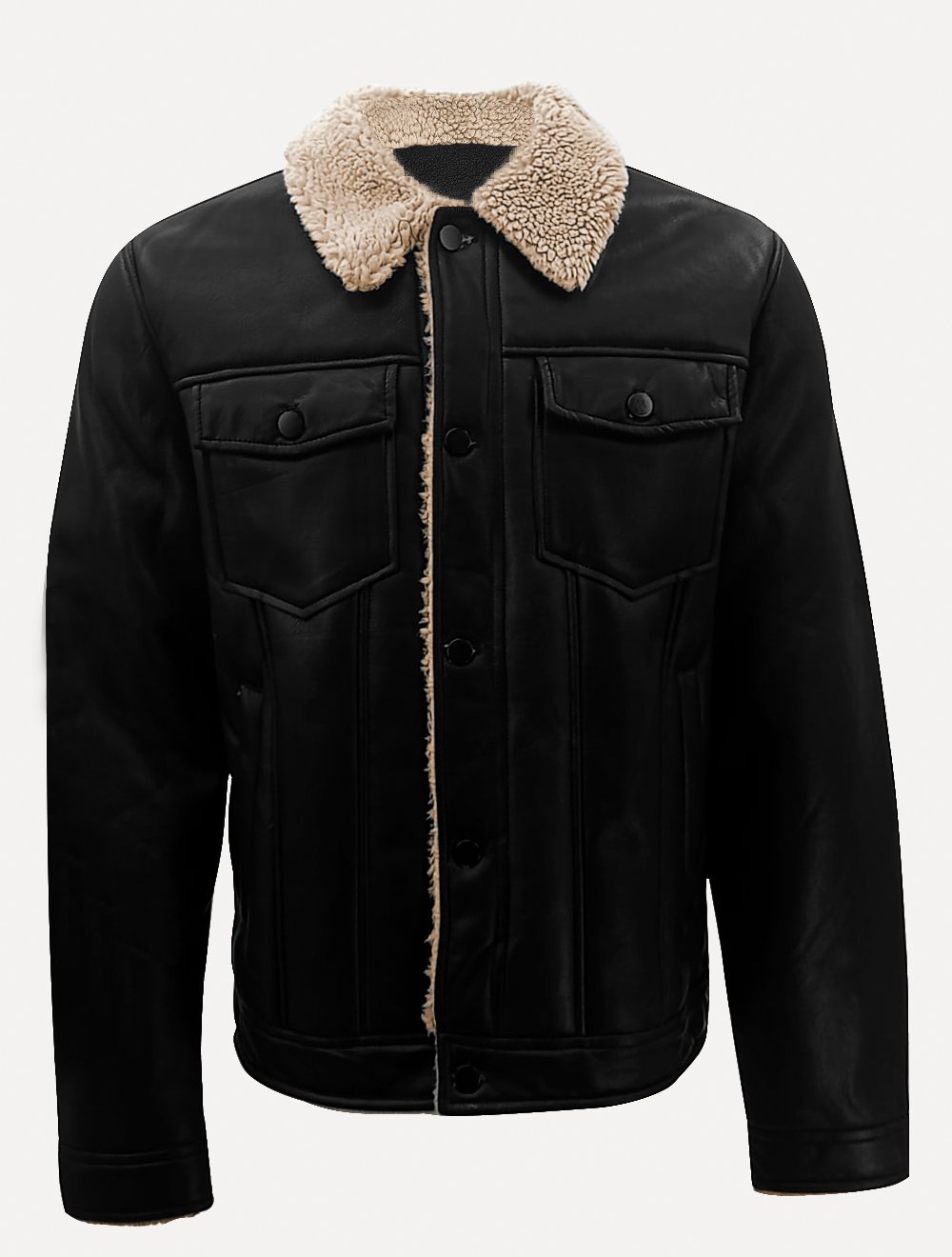 fuga archive slim fit jacket ダブルジップ Jaqueta Pacific Blue Masculina Sherpa PU Preta | Secret Outlet