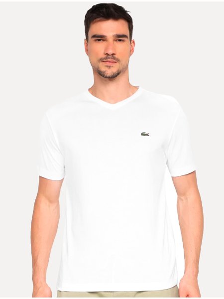 Camiseta Lacoste Masculina Sport Ultra-Dry V-Neck Branca Secret