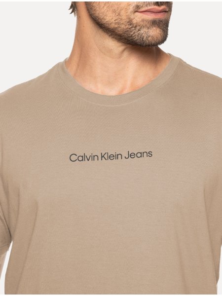 Camiseta Calvin Klein Jeans Masculina Institutional New Logo Cáqui Médio