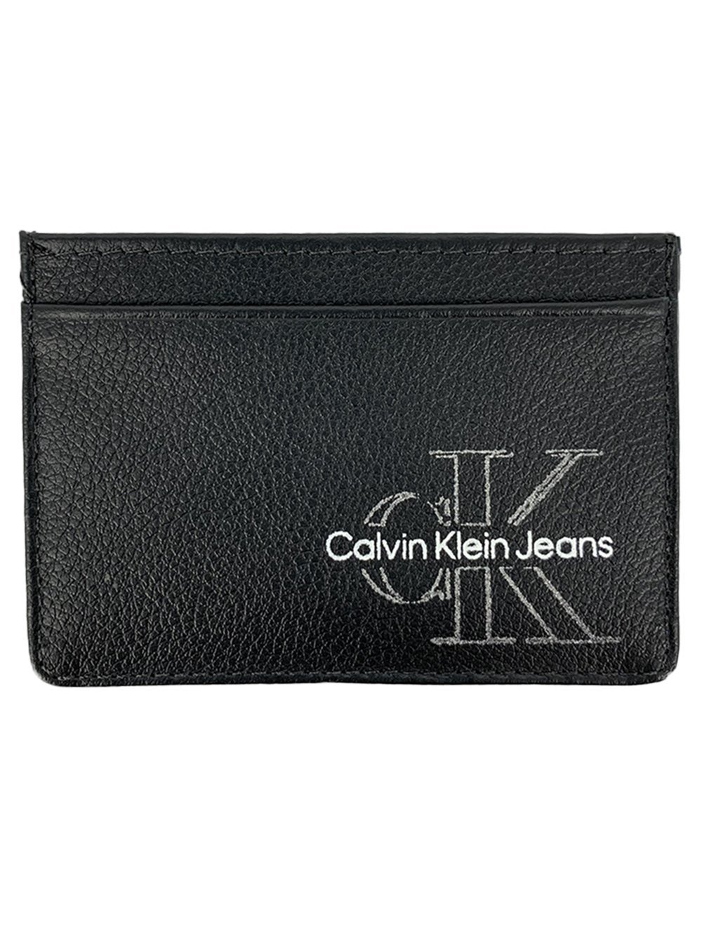 Carteira Calvin Klein Jeans Porta Cartão Couro Floater Monogram Logo Preta