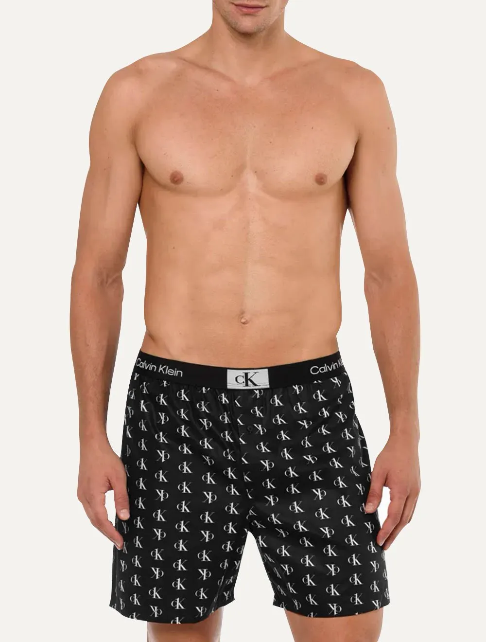 Cueca Calvin Klein Samba Canção Ck Print Staggered Logo Preta