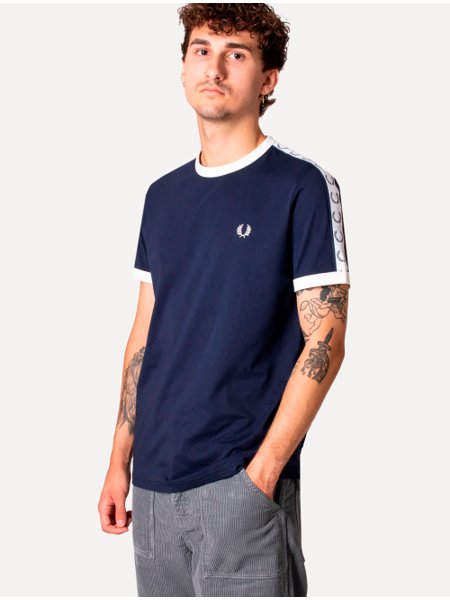 Camiseta Fred Perry Masculina Regular Taped Ringer Azul Marinho