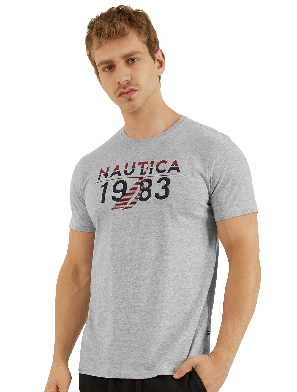 Camiseta Nautica Masculina Duo Color 1983 Logo Cinza Mescla