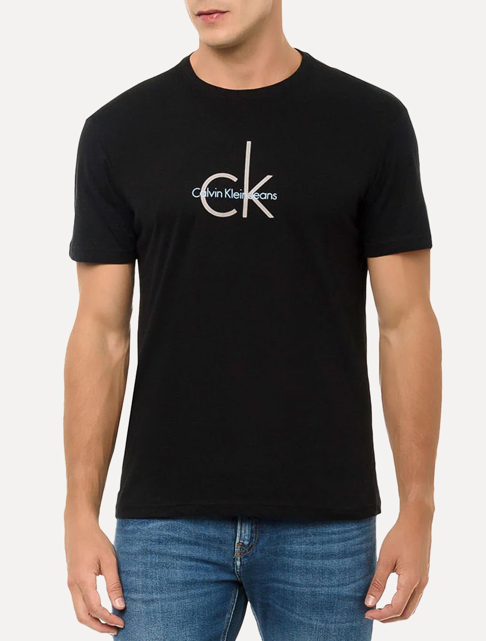 Camiseta Calvin Klein Jeans Masculina Logo Duplo Reissue Minimalista Preta.