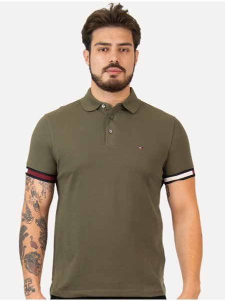 Polo Tommy Hilfiger Slim Piquet Classic Flag Verde Militar