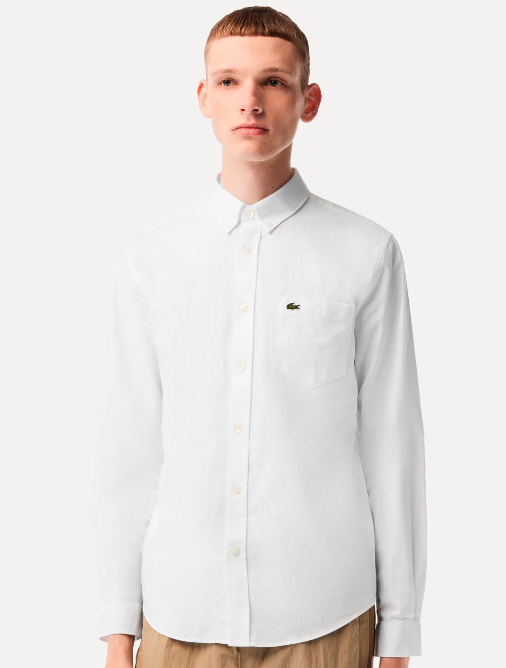 Camisa Lacoste Masculina Regular Oxford Buttoned Collar Branca