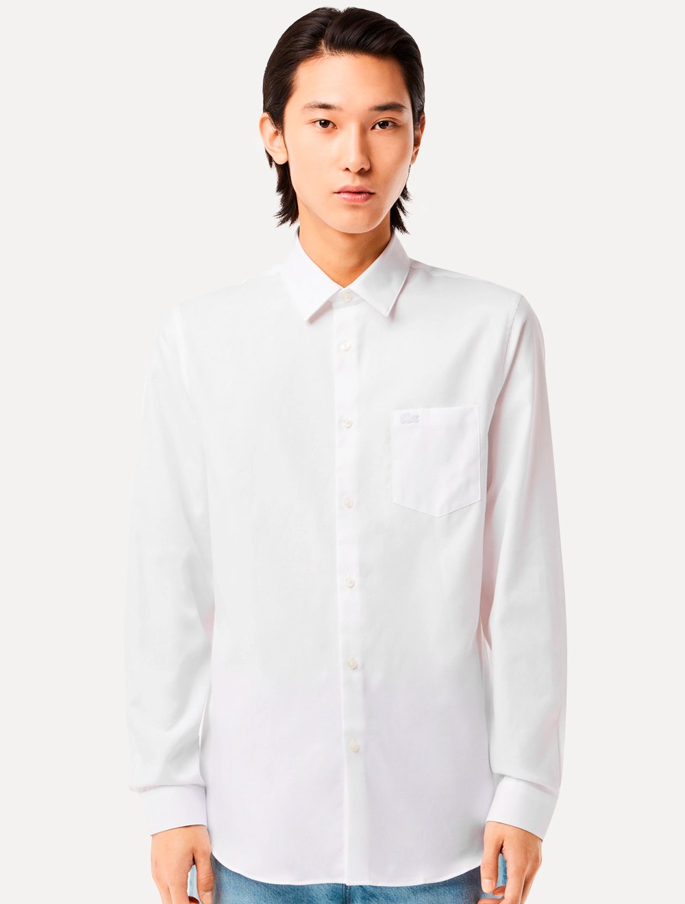 Camisa Lacoste Masculina Regular Poplin Cotton Pocket Mono Branca