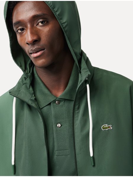 Jaqueta Lacoste Masculina Hoodie Curta Impermeável Verde Secret