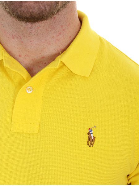 Polo Ralph Lauren Masculina Custom Fit Coloured Logo Amarelo Claro
