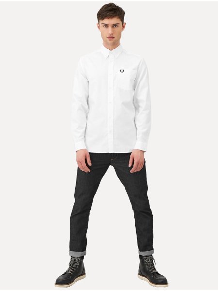 Camisa Fred Perry Masculina Oxford Pocket Black Logo Branca